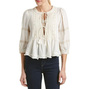 Free People The Wild Life Embroidered Top Medium Ivory Boho Chic Neutral